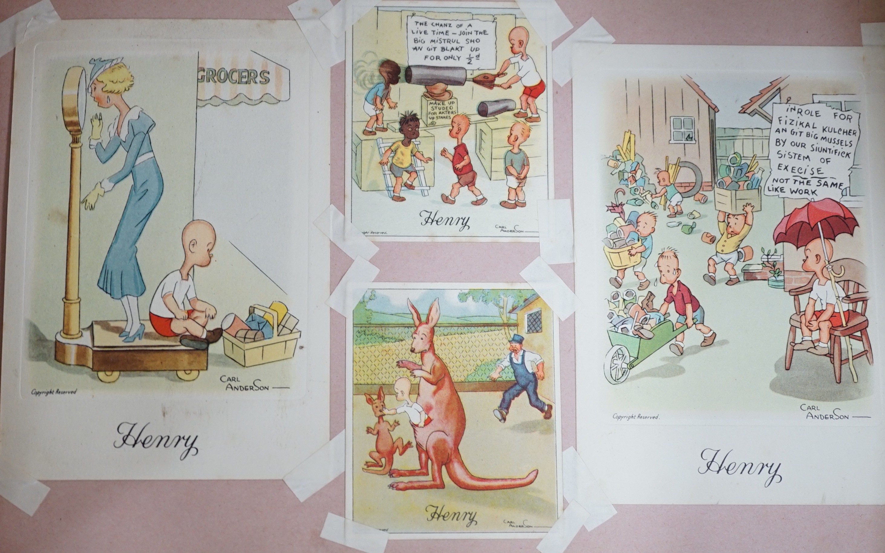 A ‘Henry’ postcard album, together with various Second World War cartoon/scrap books and political cartoons